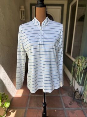 Tory Sport White Top with Blue Stripes